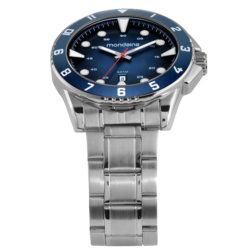 Relógio Masculino Caixa Robusta Calendário Aço Prata 2