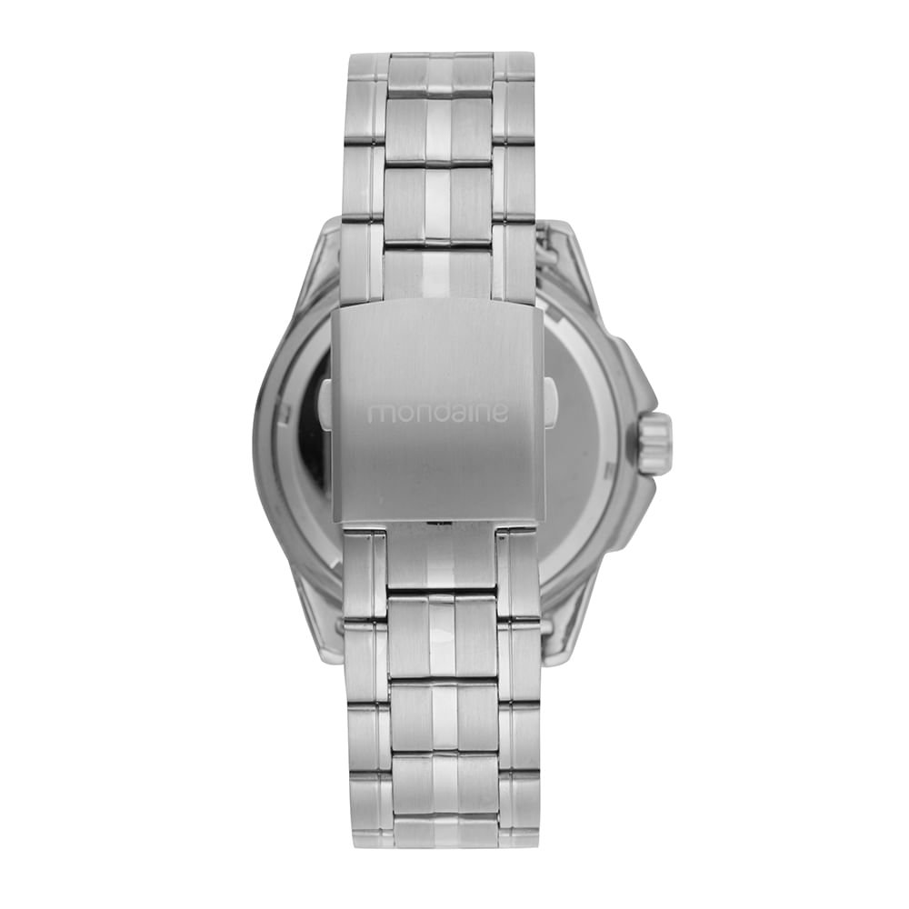 Relógio Masculino Caixa Robusta Calendário Aço Prata 4