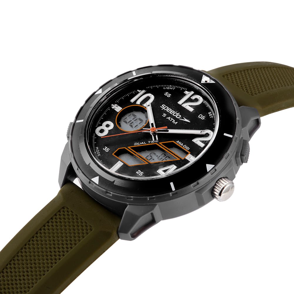 Relógio Masculino Speedo Pulseira Silicone Anadigi Verde Preto 2