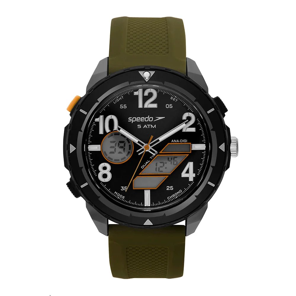 Relógio Masculino Speedo Pulseira Silicone Anadigi Verde Preto 5