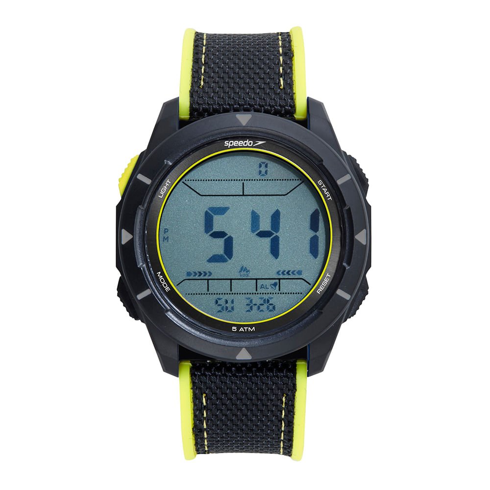 Relógio Masculino Speedo Pedômetro Preto Detalhes Amarelo