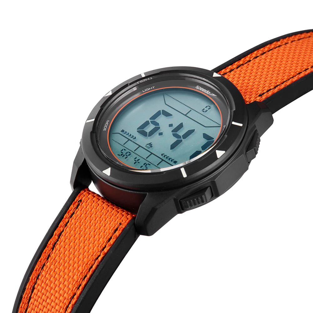 Relógio Masculino Speedo Pedômetro Laranja e Cinza Preto 2