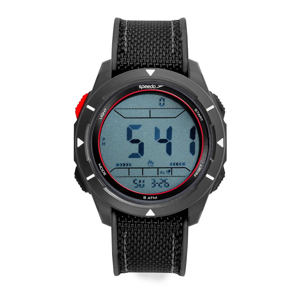 Relógio Masculino Speedo Pedômetro Preto Detalhes Vermelhos