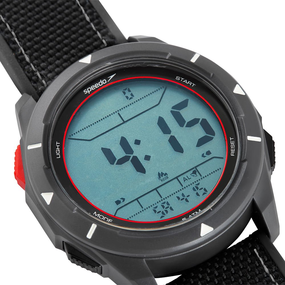 Relógio Masculino Speedo Pedômetro Preto Detalhes Vermelhos Preto 2