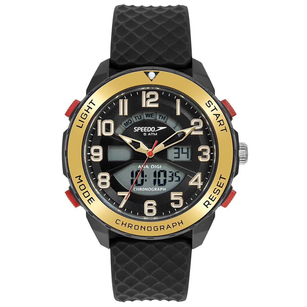 Relógio Masculino Speedo Preto Anadigi Pulseira Silicone
