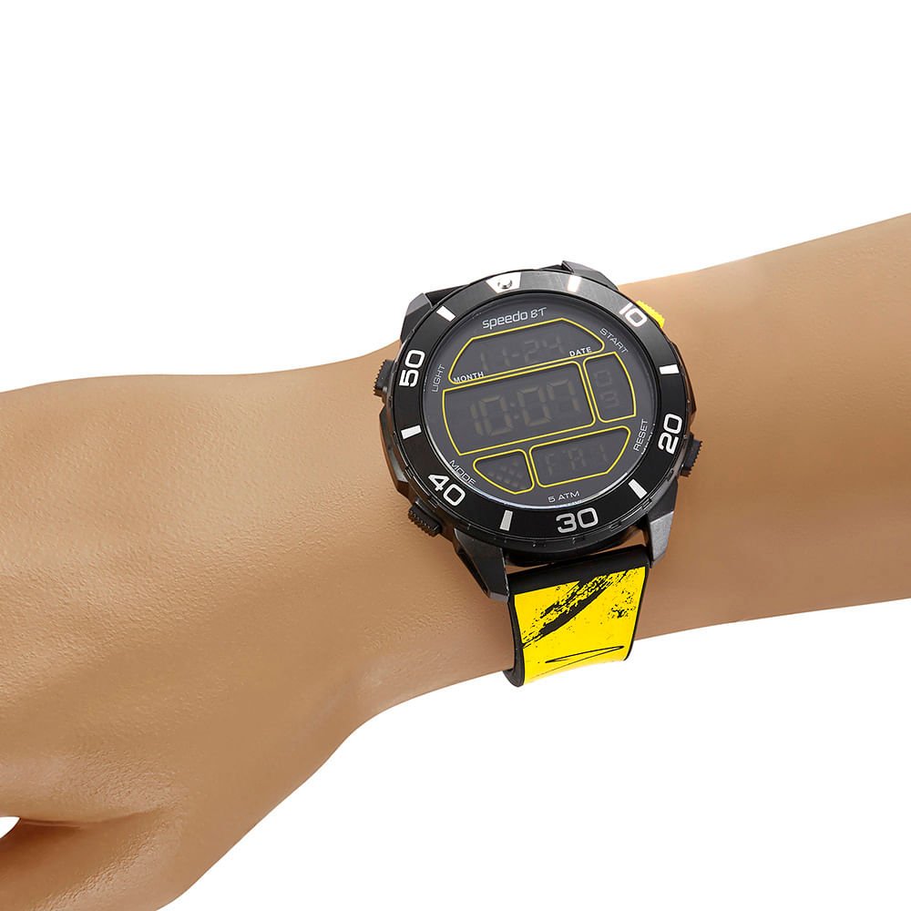 Relógio Masculino Speedo Preto e Amarelo Digital Pulseira Silicone Preto 3