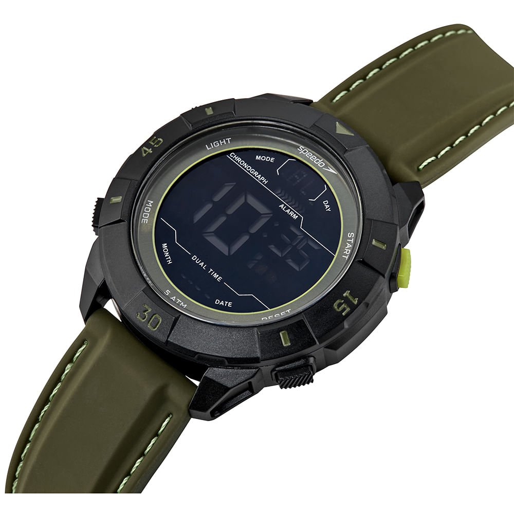 Relógio Masculino Speedo Anadigi Verde Pulseira Silicone Preto 2