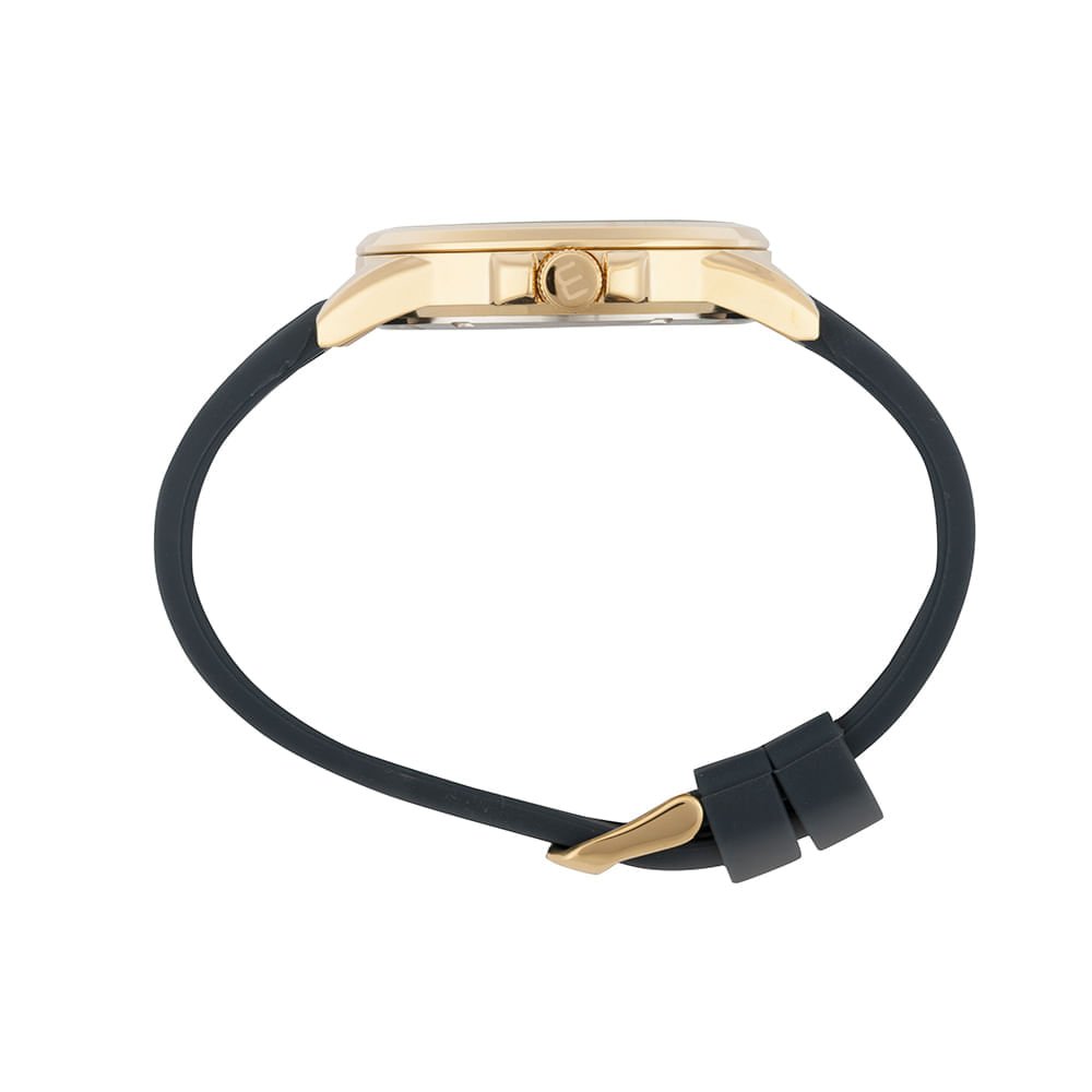 Relógio Masculino Preto Fivela Silicone Dourado 2