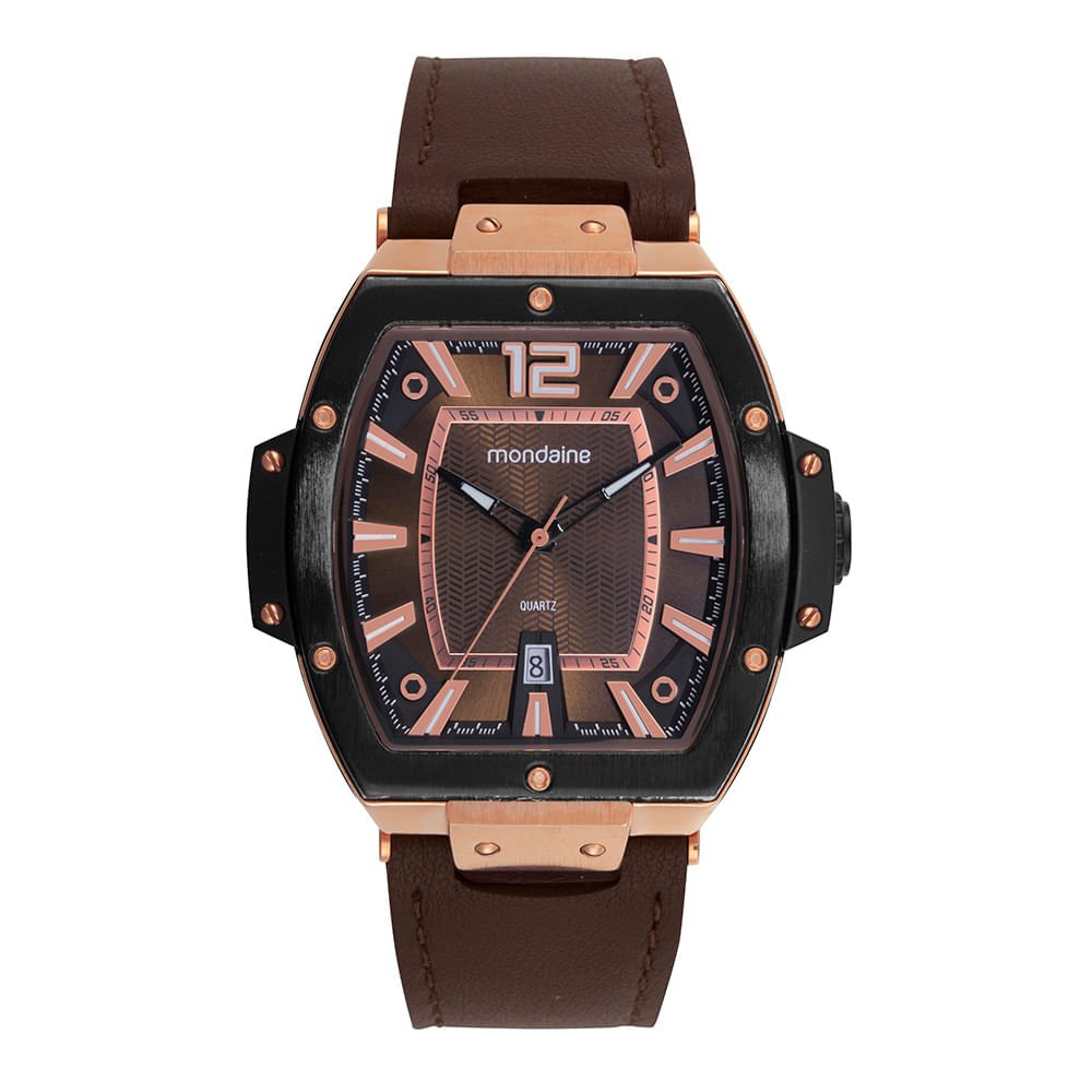 Relógio Masculino Calendário Marrom Couro