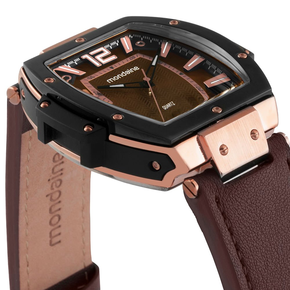 Relógio Masculino Calendário Marrom Couro Preto 2