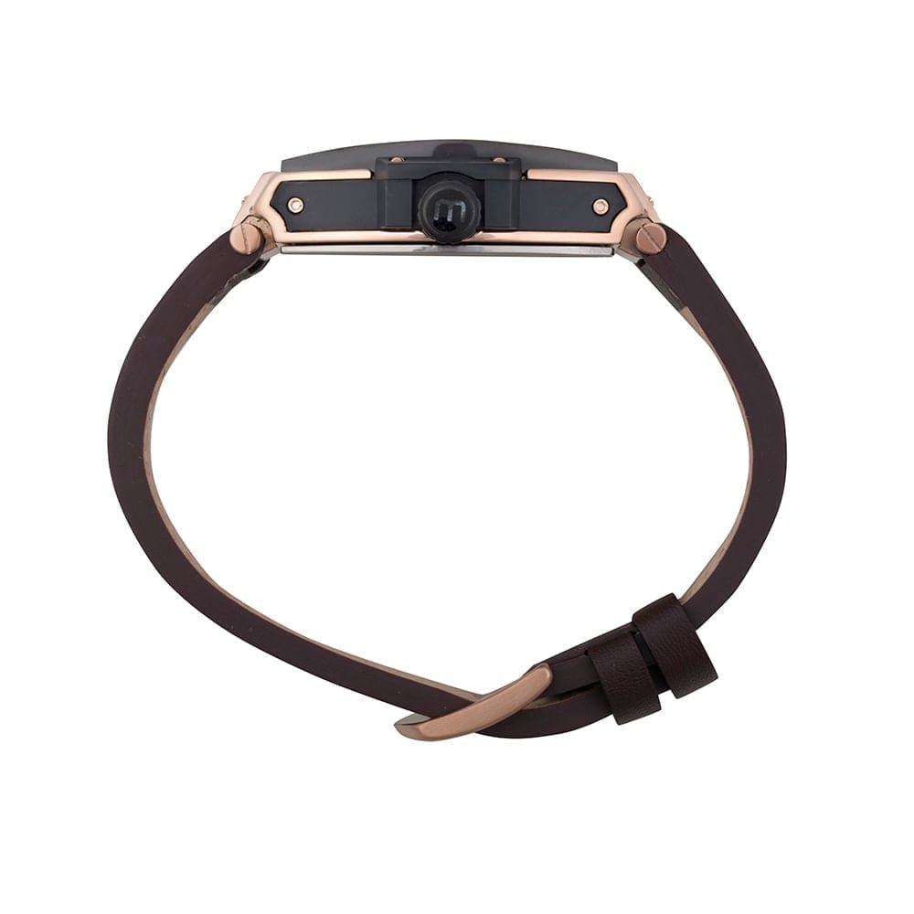 Relógio Masculino Calendário Marrom Couro Preto 3