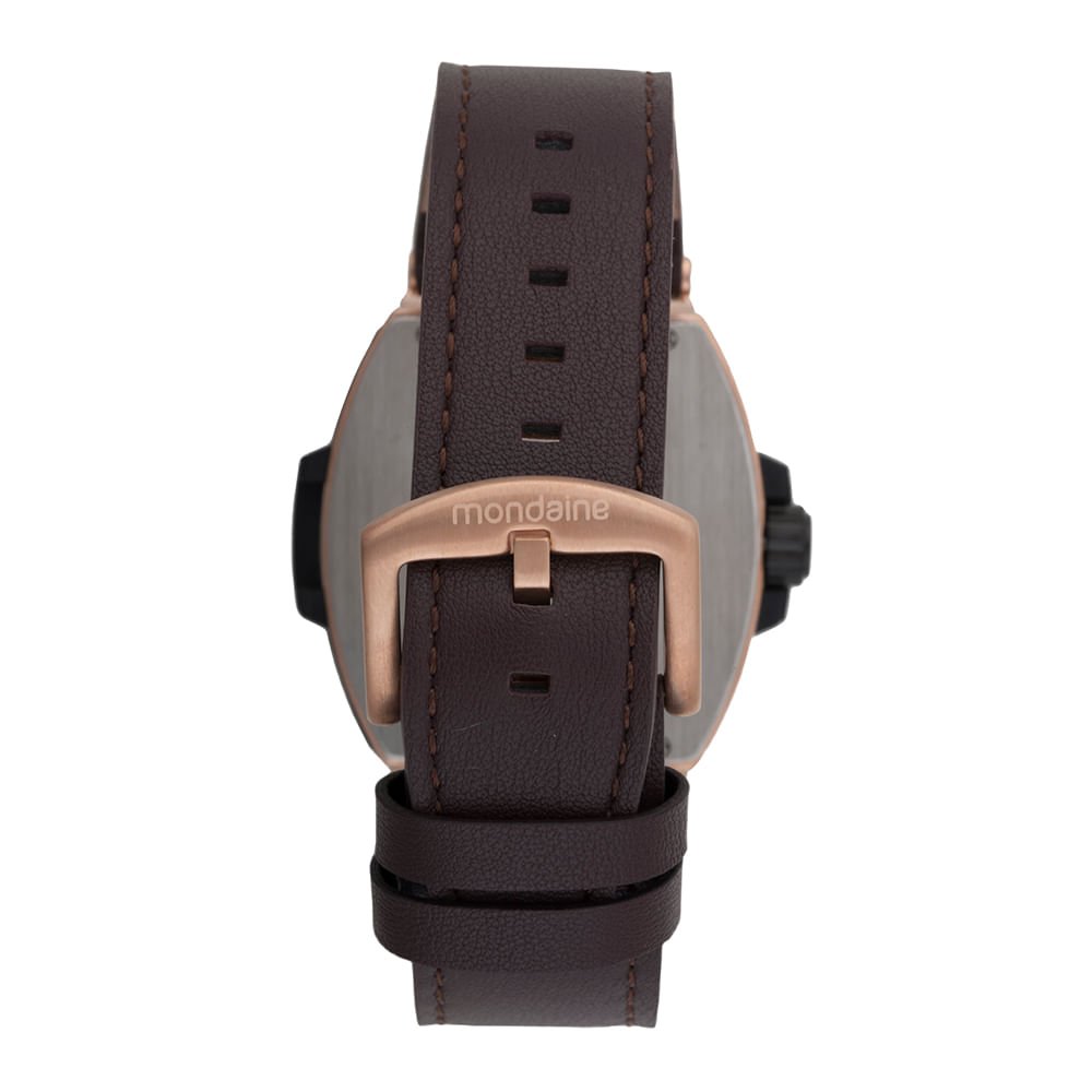 Relógio Masculino Calendário Marrom Couro Preto 4