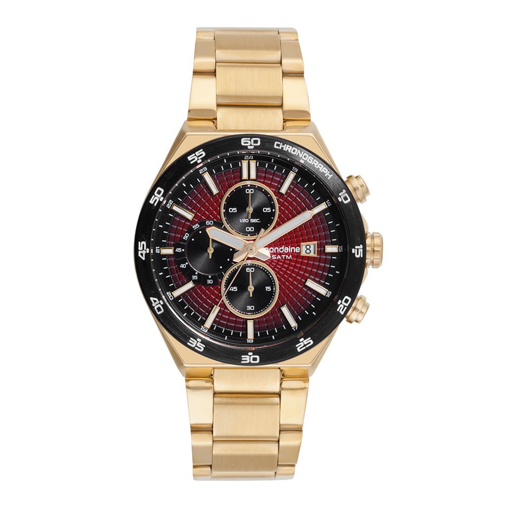 Relógio Masculino Cronógrafo Aço Dourado Calendário