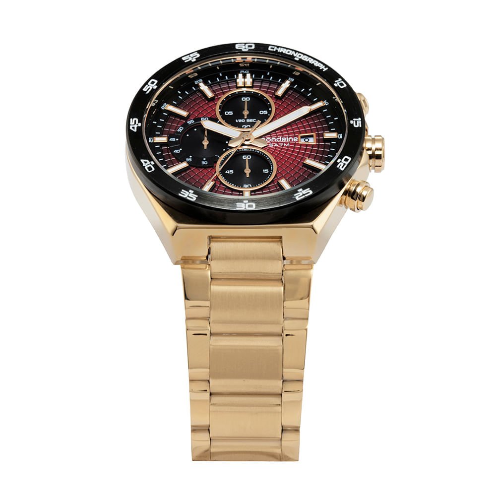 Relógio Masculino Cronógrafo Aço Dourado Calendário Dourado 2