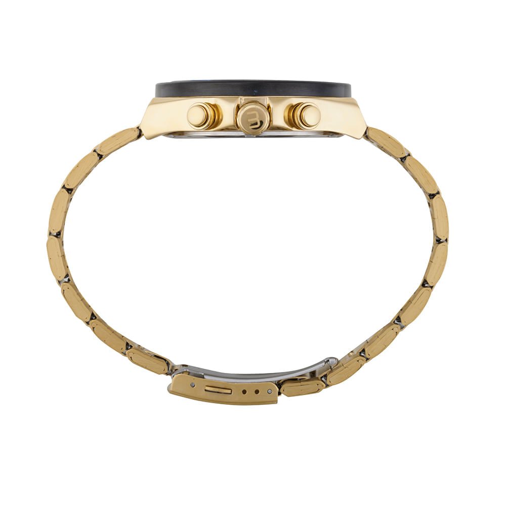 Relógio Masculino Cronógrafo Aço Dourado Calendário Dourado 3