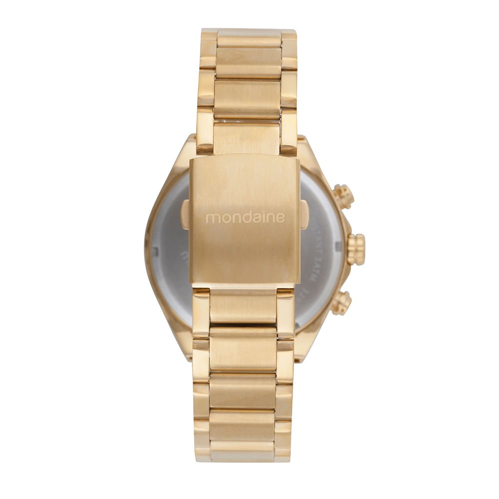 Relógio Masculino Cronógrafo Aço Dourado Calendário Dourado 4