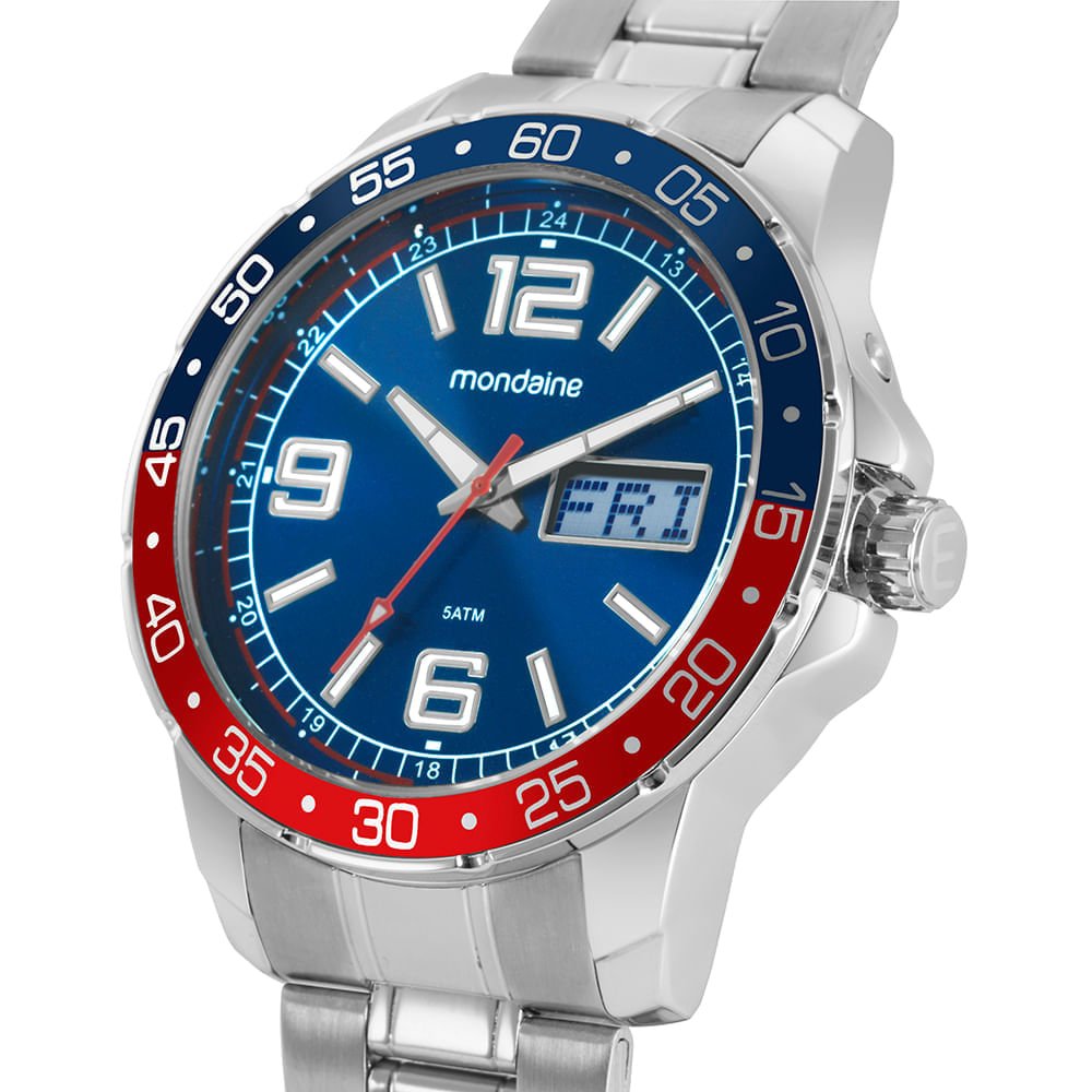 Relógio Masculino Aço Anadigi Prata Dia da Semana Prata 2