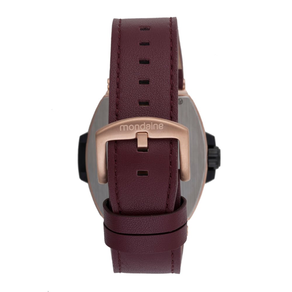 Relógio Masculino Calendário Vermelho Couro Preto 4