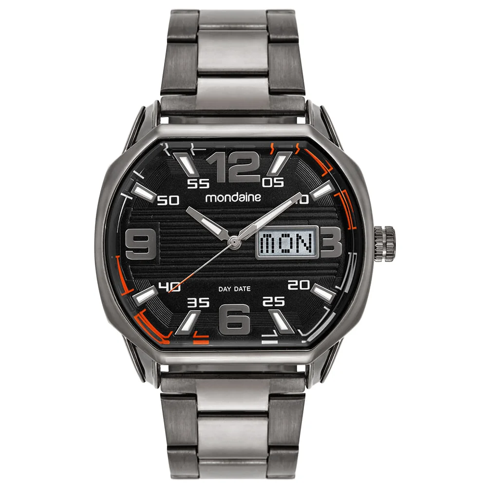 Relógio Masculino Quadrado Aço Preto Dia da Semana