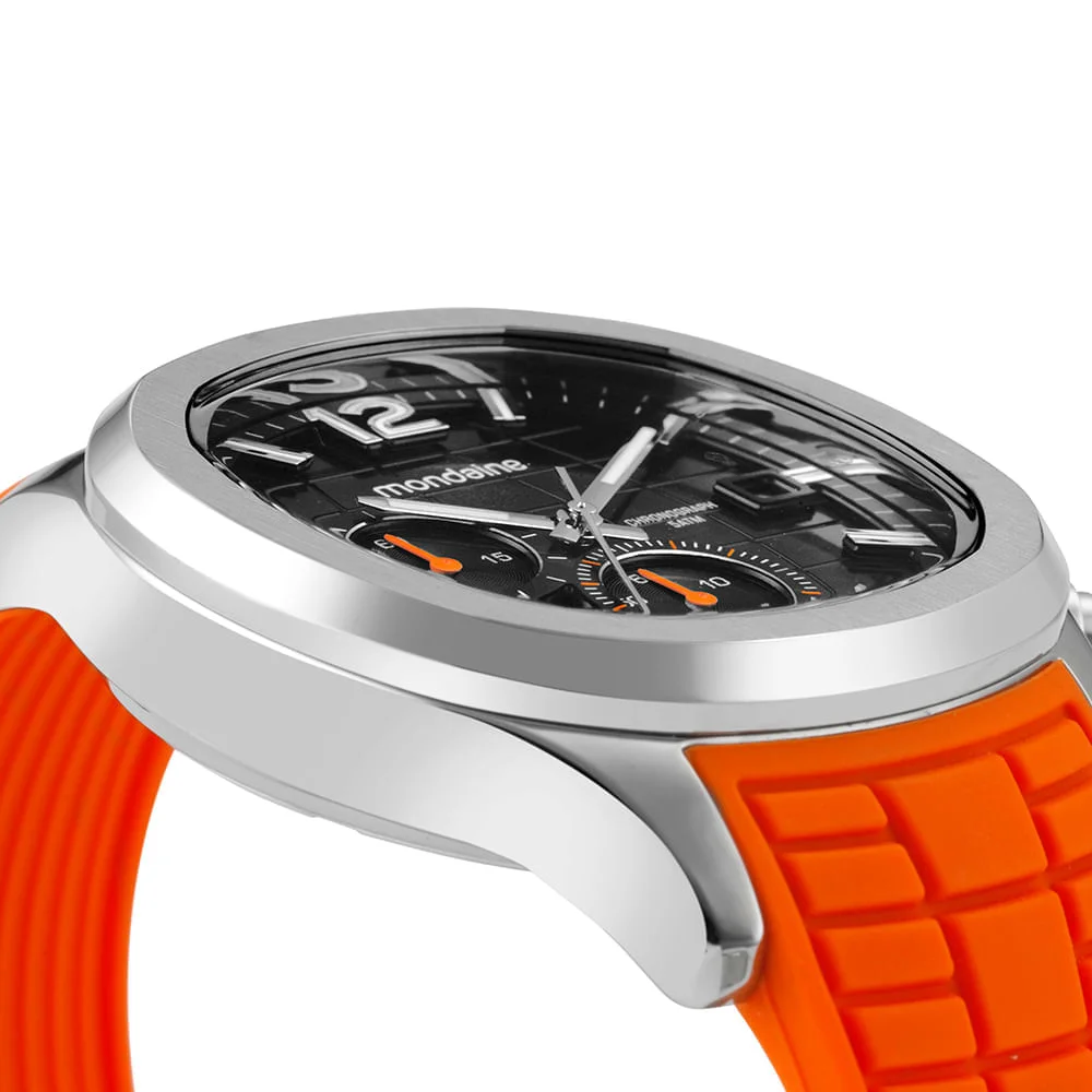 Relógio Masculino Quadrado Cronógrafo Laranja Fitting Prata 2