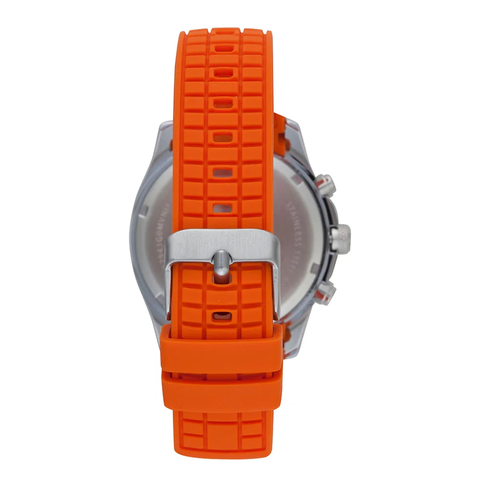 Relógio Masculino Quadrado Cronógrafo Laranja Fitting Prata 4