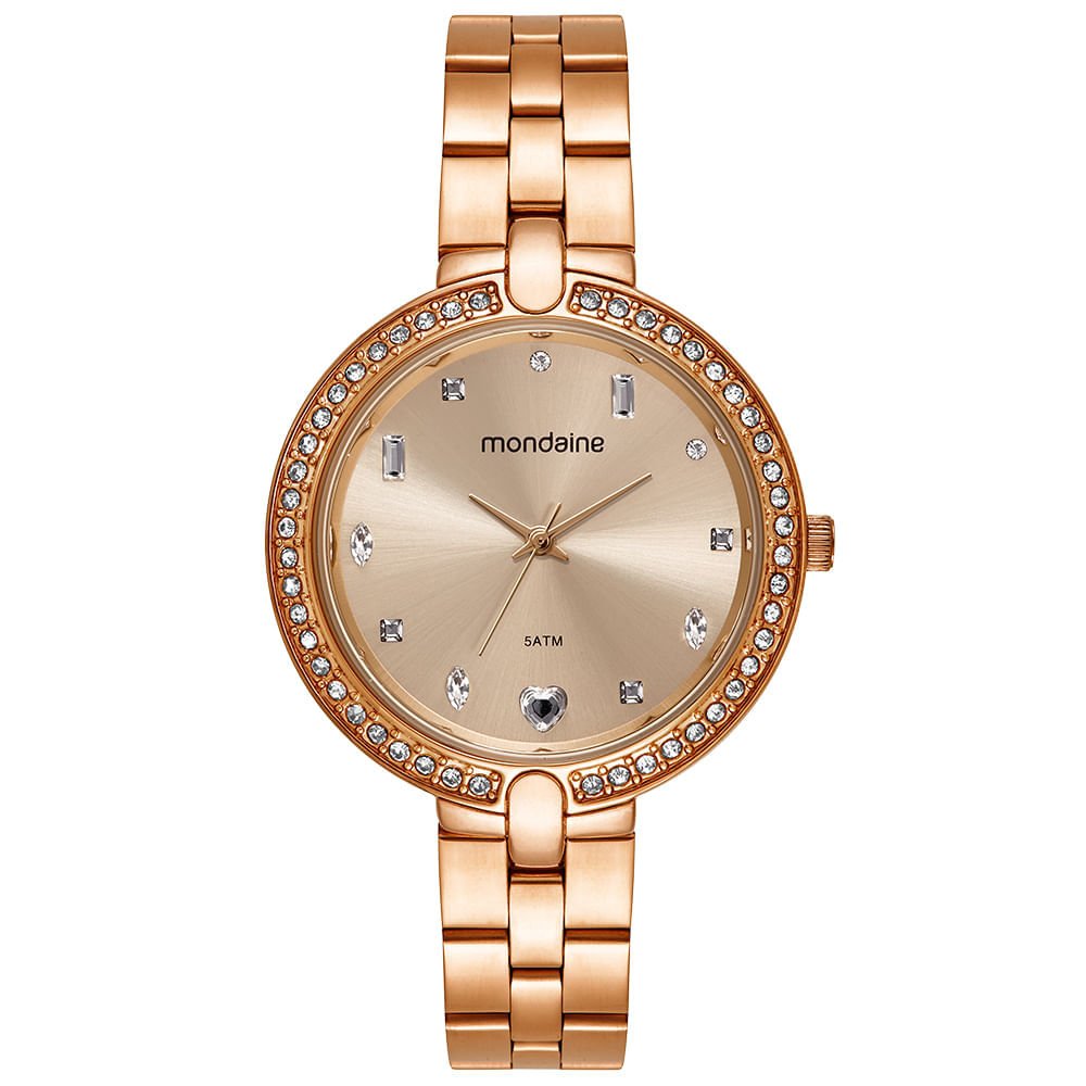 Relógio Feminino Rose Cristais Pulseira Aço