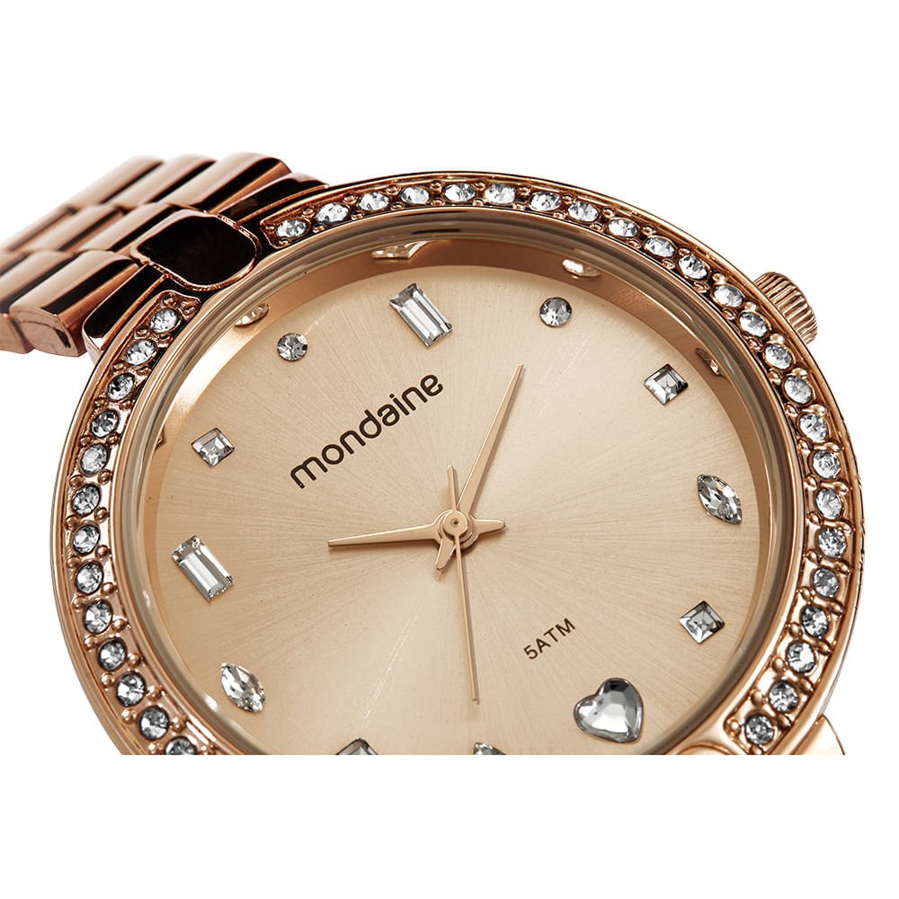 Relógio Feminino Rose Cristais Pulseira Aço Dourado 2
