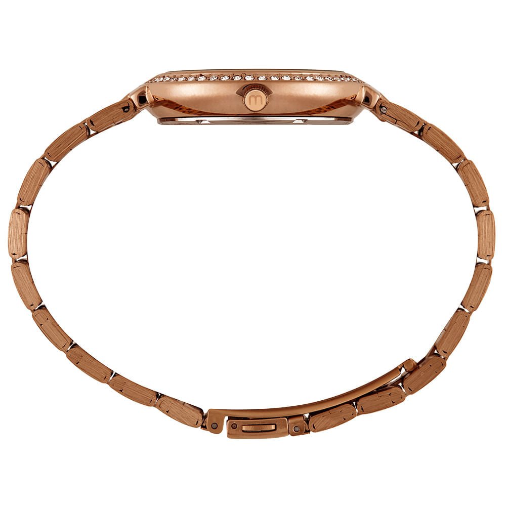 Relógio Feminino Rose Cristais Pulseira Aço Dourado 3