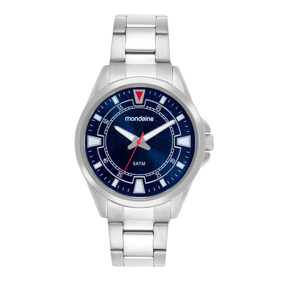 Relógio Masculino Prata Aço Mostrador Azul