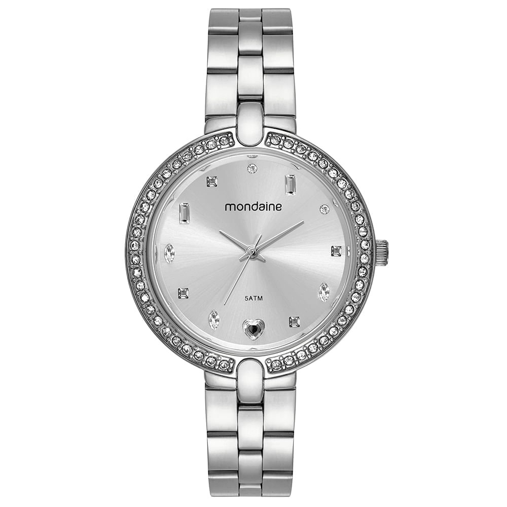 Relógio Feminino Prata Pulseira Aço Cristais