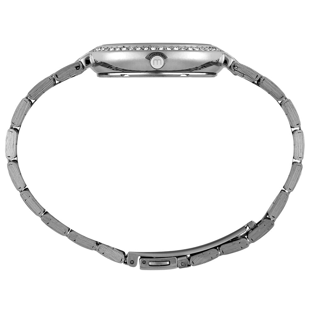 Relógio Feminino Prata Pulseira Aço Cristais Prata 3