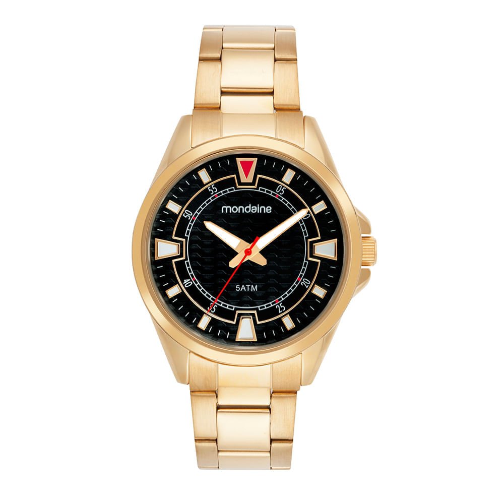 Relógio Masculino Dourado Aço Analógico Mostrador Preto