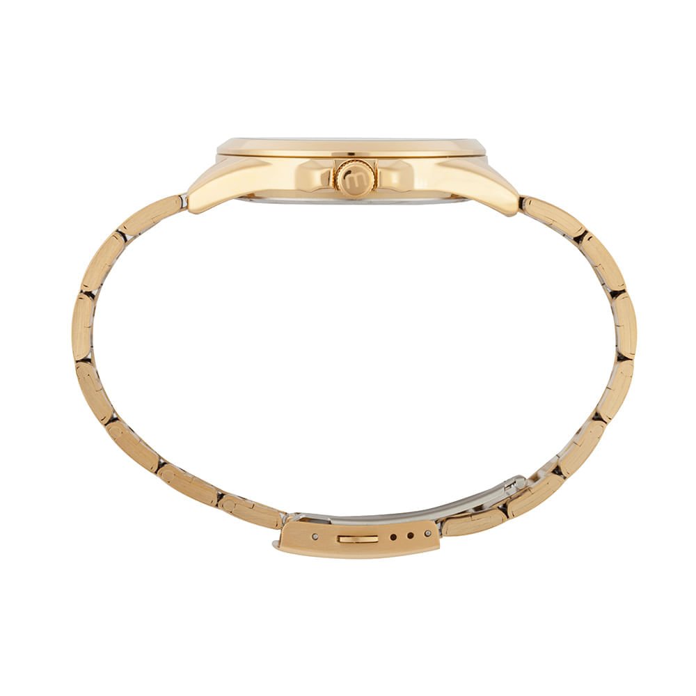 Relógio Masculino Dourado Aço Analógico Mostrador Preto Dourado 2