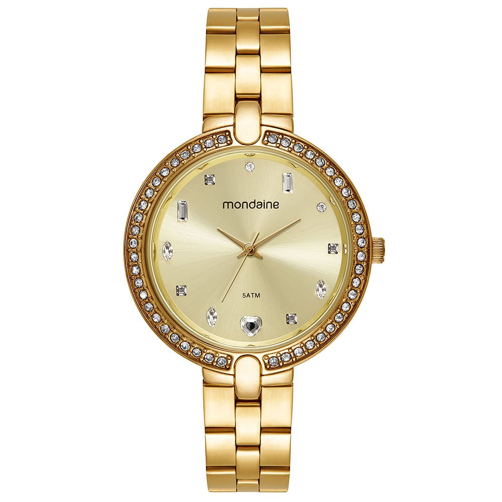 Relógio Feminino Dourado Pulseira Aço Cristais
