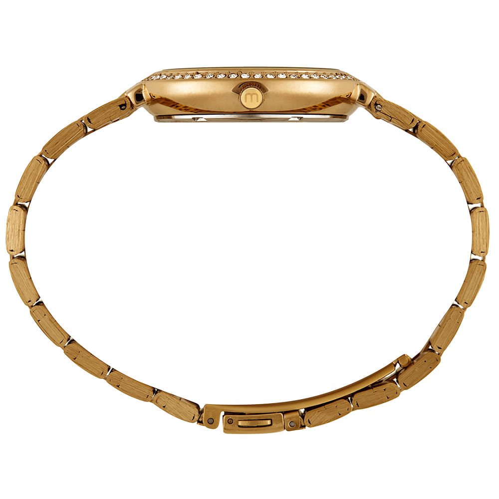 Relógio Feminino Dourado Pulseira Aço Cristais Dourado 3