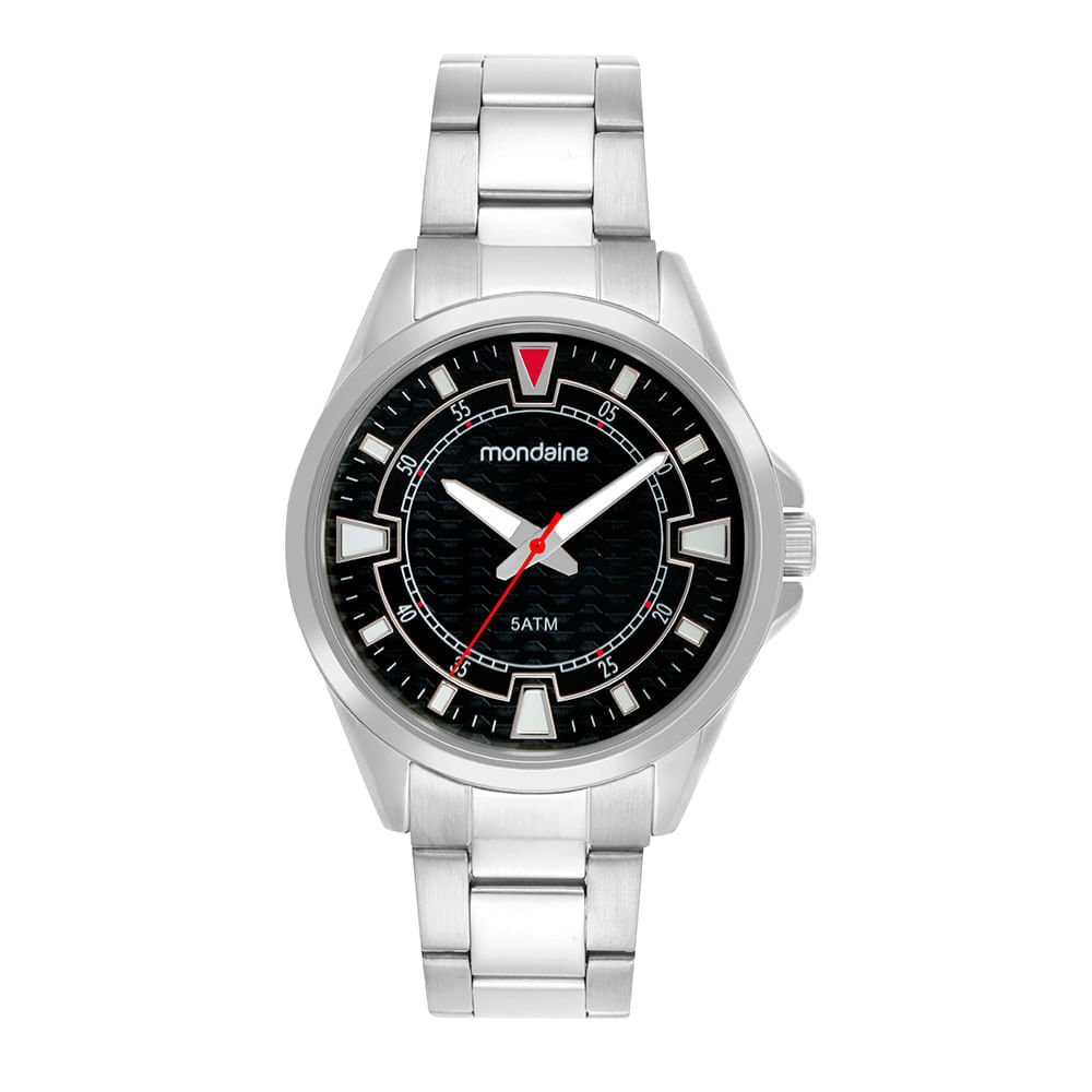 Relógio Masculino Prata Aço Analógico Mostrador Preto