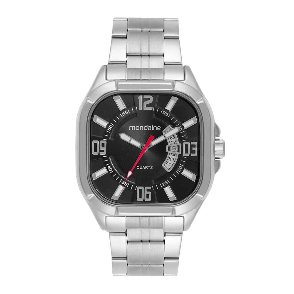 Relógio Masculino Prata Quadrado Calendário