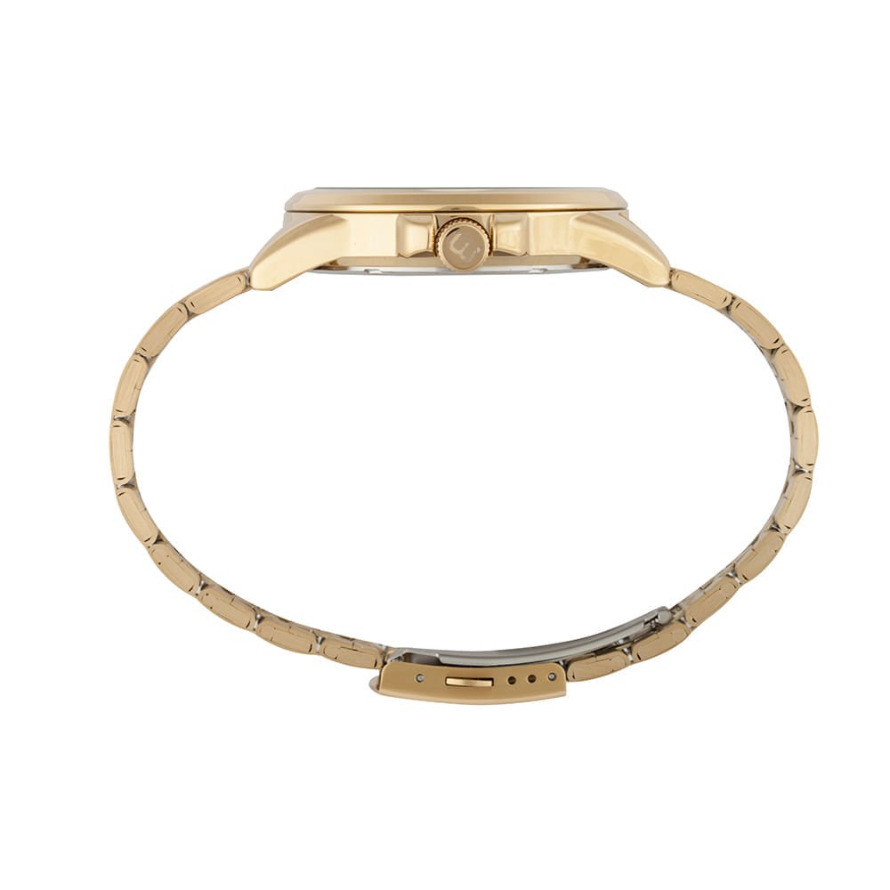 Relógio Masculino Dourado Aço Mostrador Preto Dourado 2