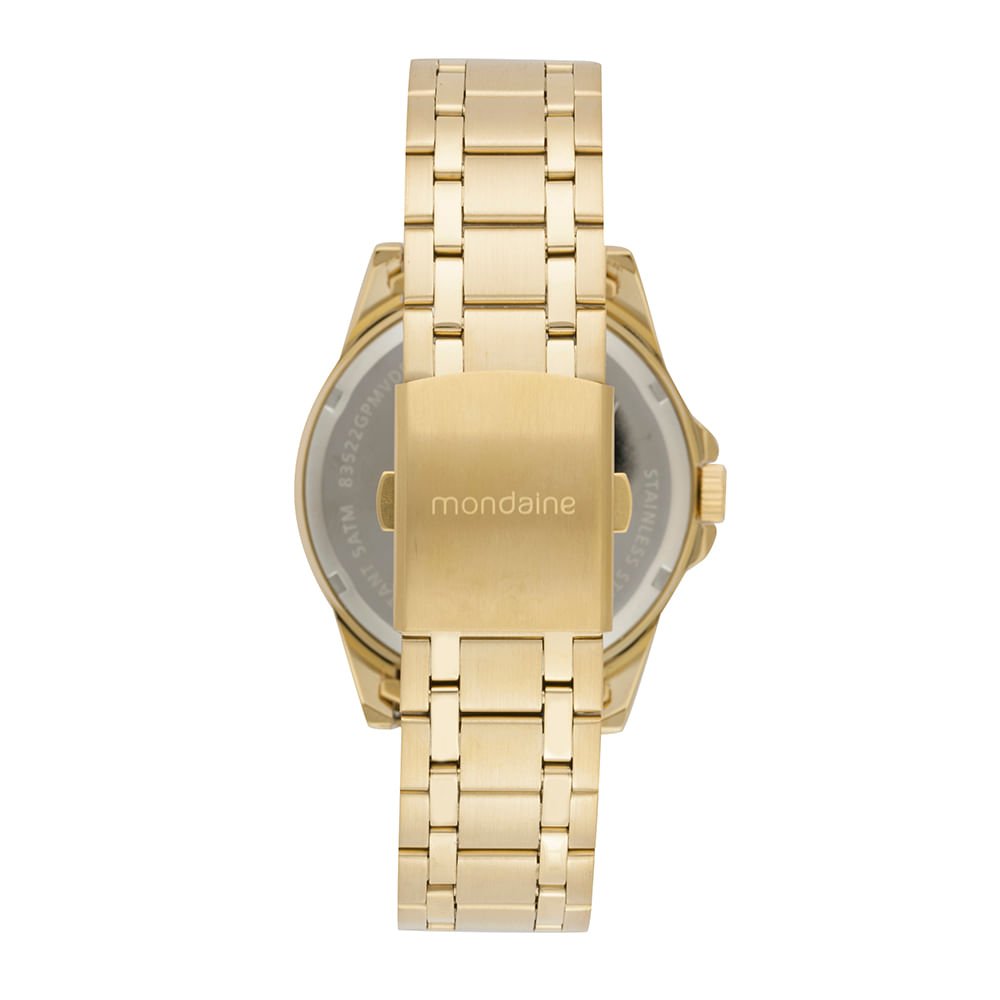 Relógio Masculino Dourado Aço Mostrador Preto Dourado 3