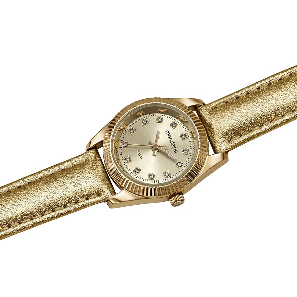 Relógio Feminino Dourado Caixa Pequena Cristais Dourado 2