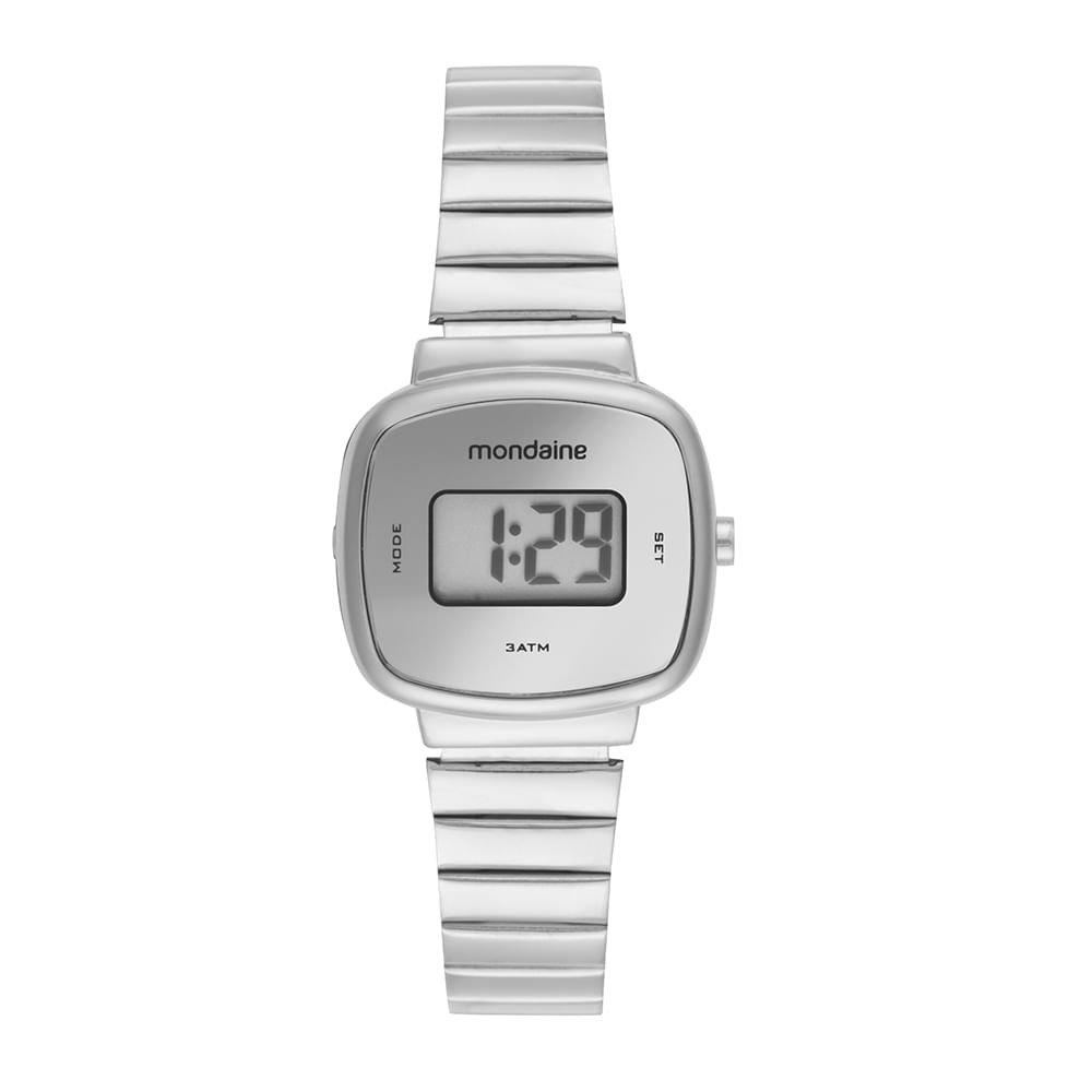 Relógio Feminino Prata Quadrado Digital Caixa Pequena