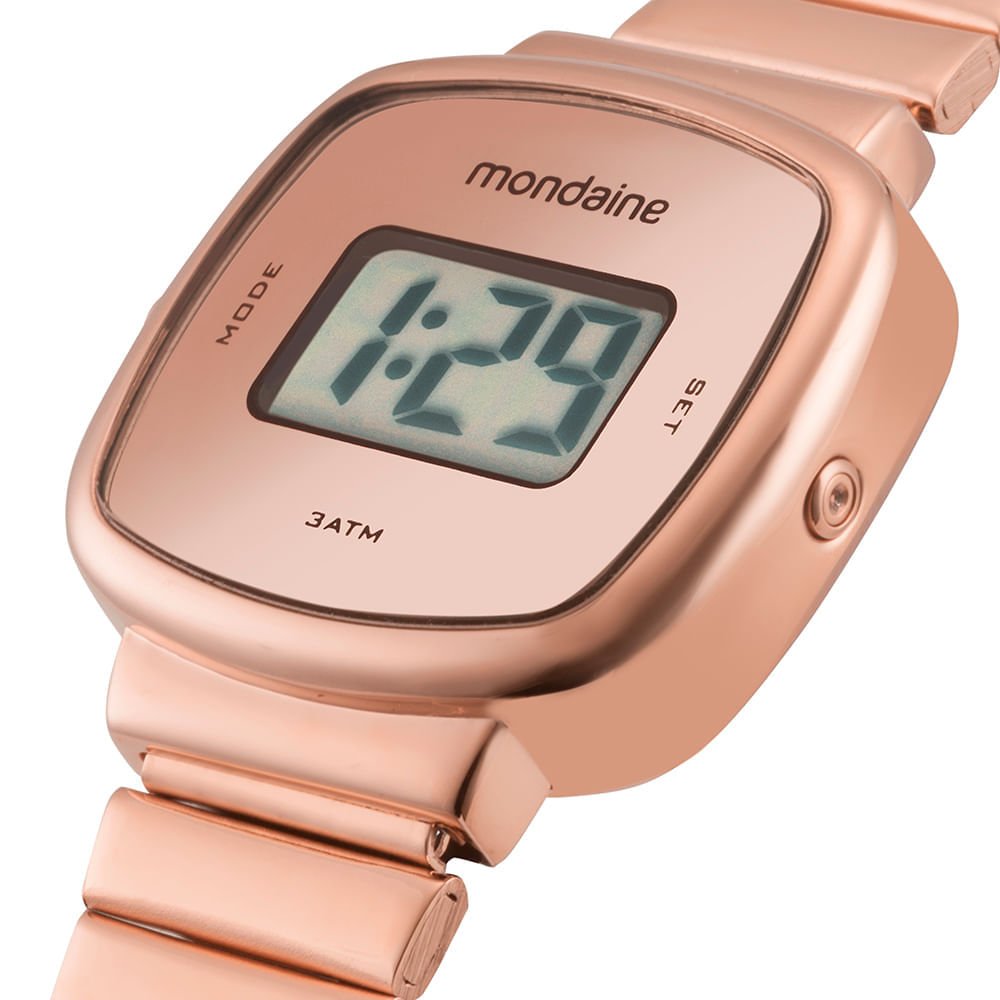 Relógio Feminino Quadrado Rose Digital Dourado 2