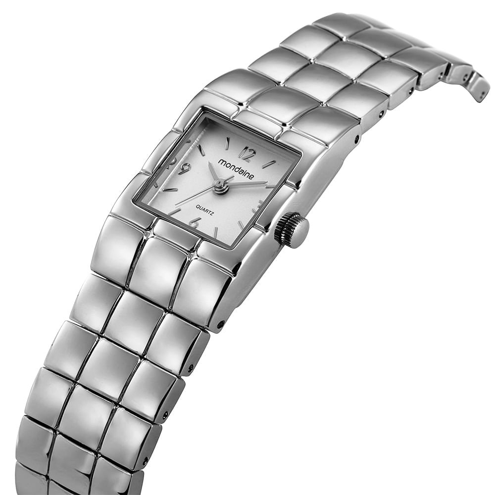 Relógio Feminino Prata Metal Quadrado Index e Números Prata 5