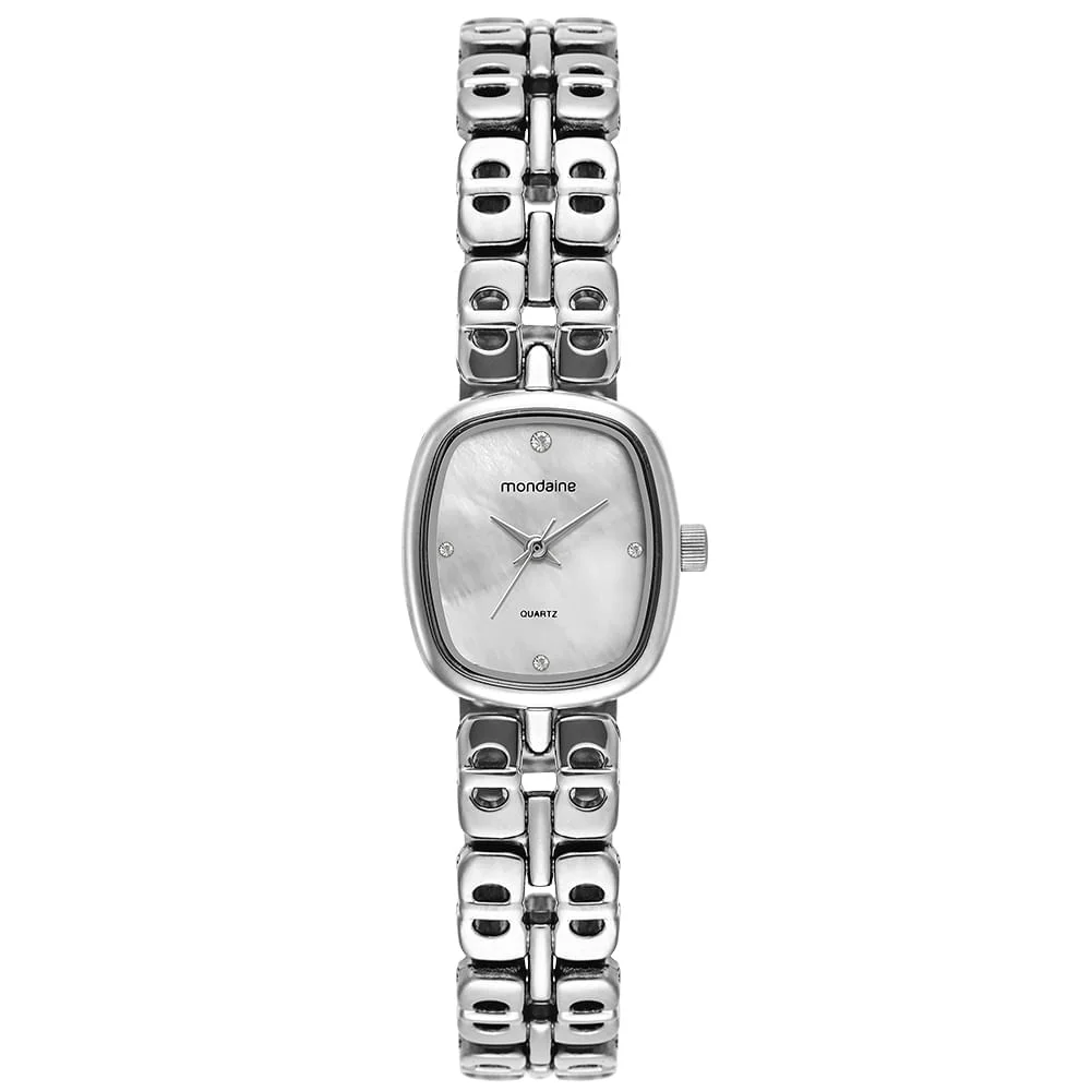 Relógio Feminino Mondaine Prata Metal Oval Mostrador Branco