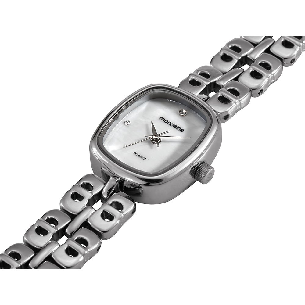 Relógio Feminino Mondaine Prata Metal Oval Mostrador Branco Prata 2