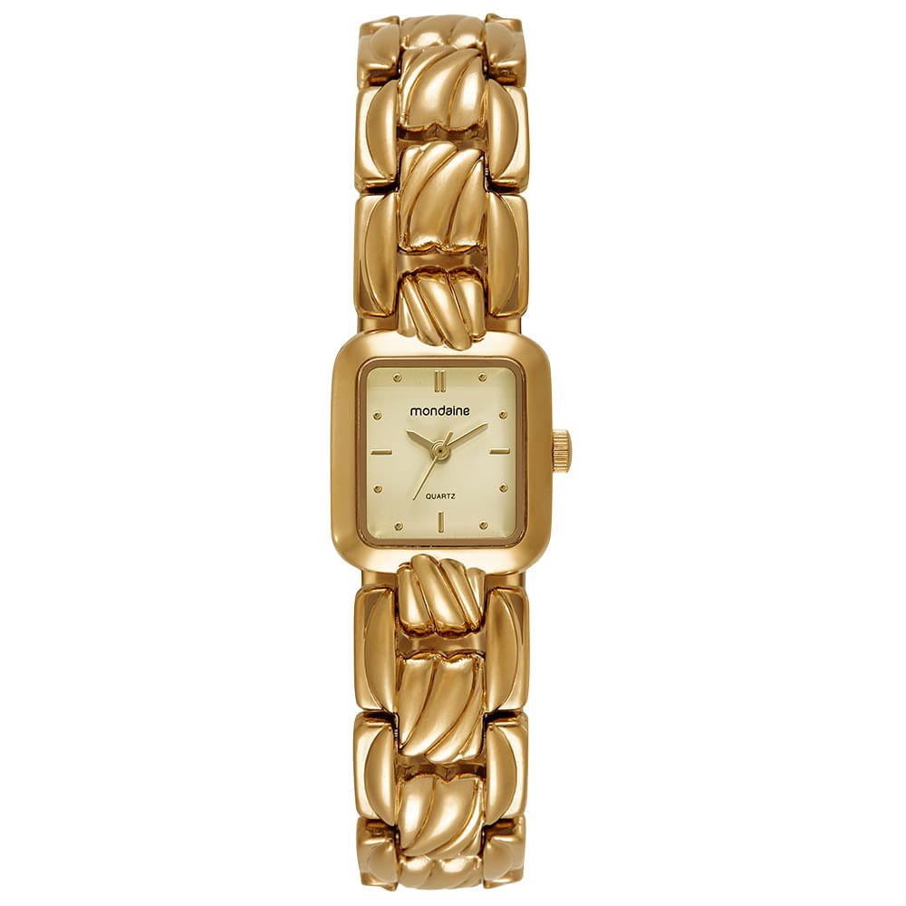 Relógio Feminino Dourado Metal Quadrado Index Champagne