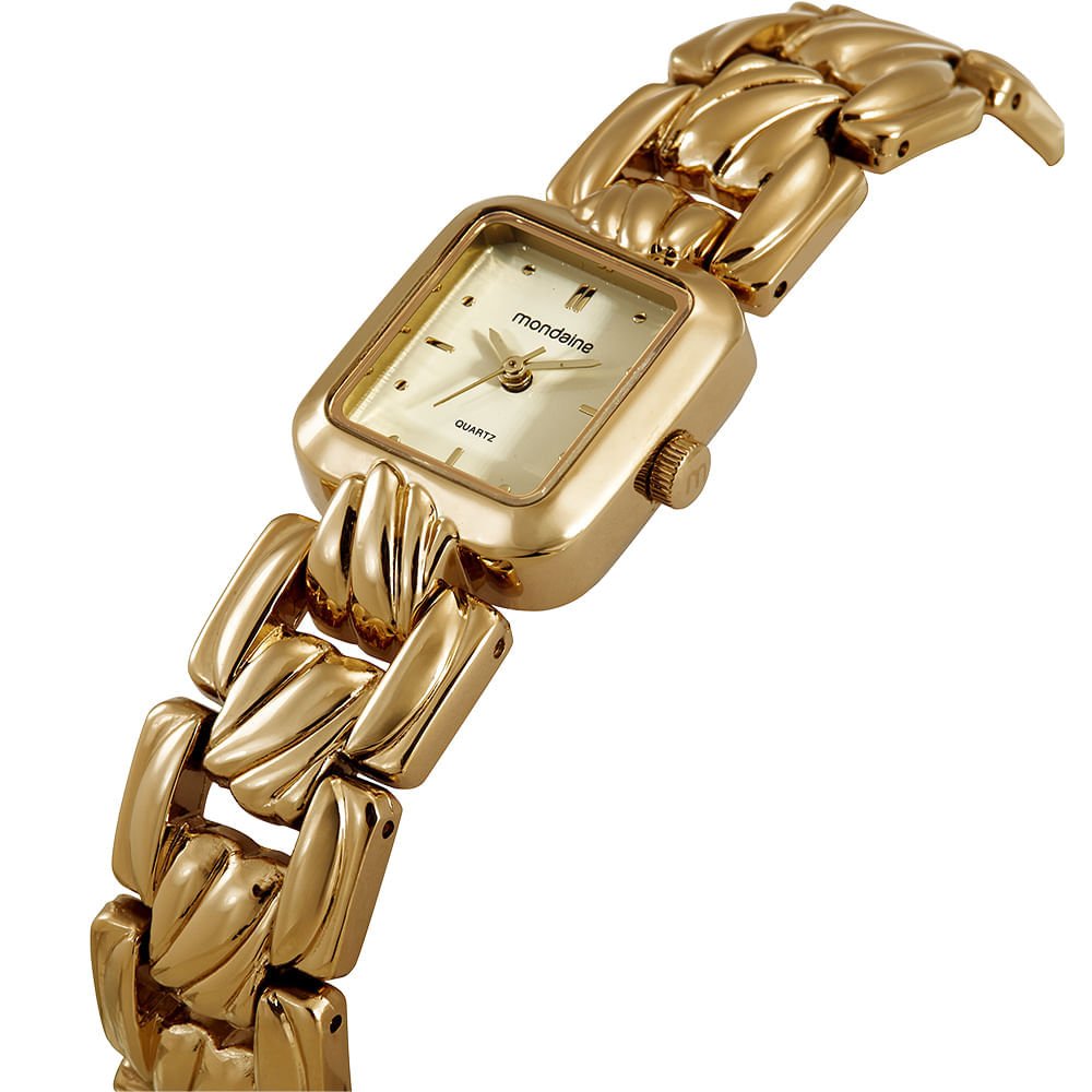 Relógio Feminino Dourado Metal Quadrado Index Champagne Dourado 2