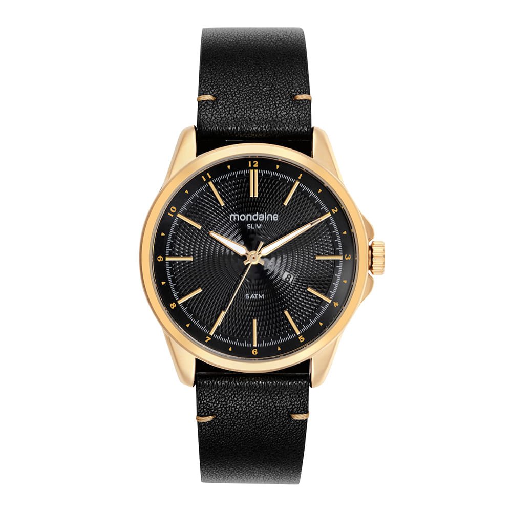 Relógio Masculino Mondaine Preto Couro Analógico Calendário