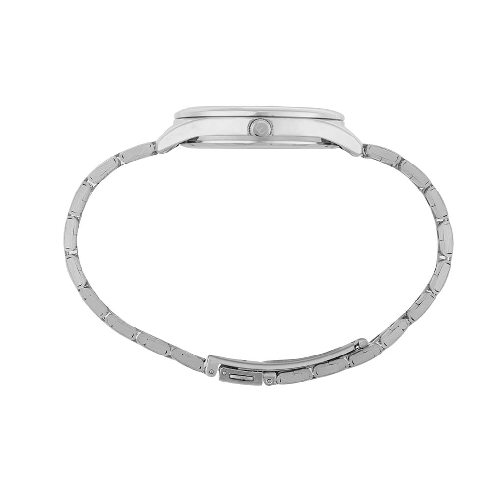 Relógio Feminino Prata Aço Mostrador Branco Index Prata 2