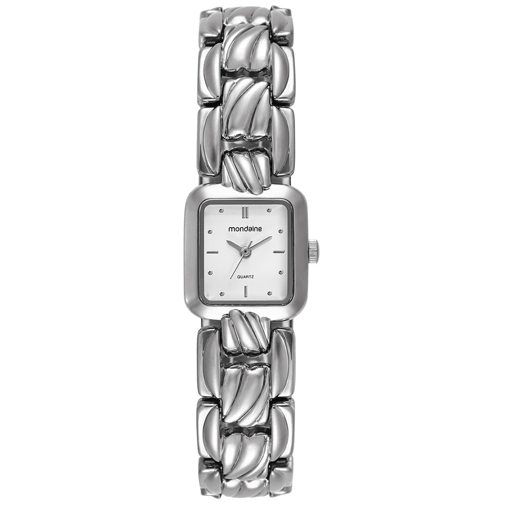 Relógio Feminino Prata Metal Quadrado Mostrador Branco